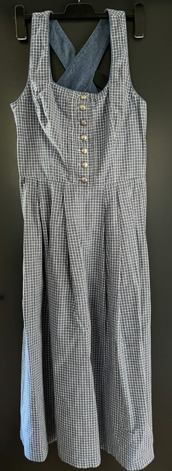 Damen Trachten Dirndl ärmellos Blau-Weiß gemustert Gr. 42 v. Hammerschmid