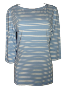 Joy Damen Shirt Carolin 3/4 Arm Blau Streifen Baumwolle Gr. 36 38 40 48