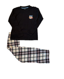 Jungen Flanell Pyjama Schlafanzug Schwarz/Blau, Blau/Weiß Gr. 128