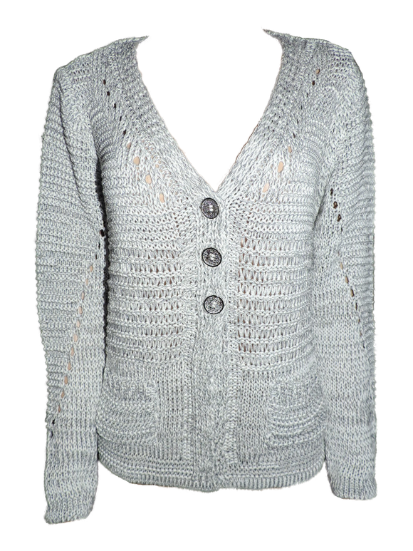 Capuccino Damen Strickjacke Cardigan Hellblau Langarm Knopf