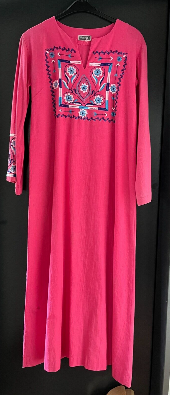 Damen Trachten Kleid langarm Rosa mit blauer Stickerei ca. Gr. 44 v. elegance