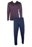 Herren Pyjama 2-Teilig Langarm Navy/Weiß Blau Navy/Rot Baumwolle Gr. M