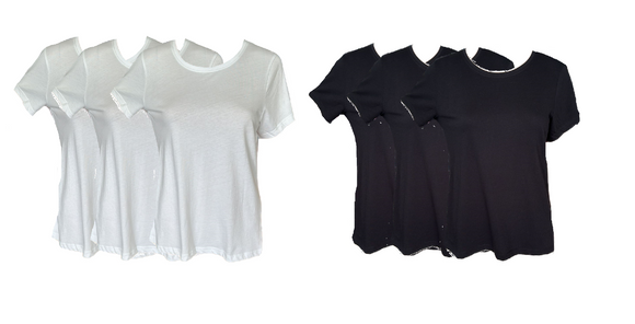 Damen American T-Shirt Kurzarm 3er-Pack Weiß, Schwarz Gr. S