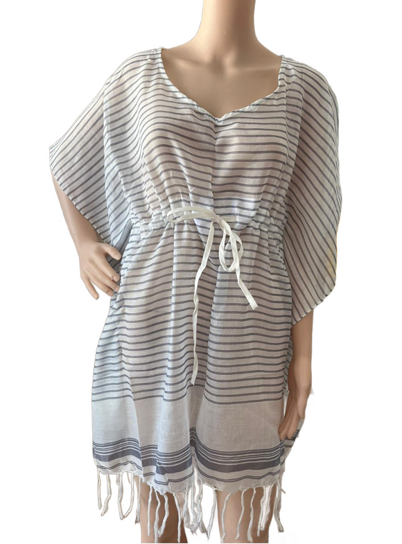 TOM TAYLOR Damen Tunika Strandtunika weiß blau Gr. S/M L/XL