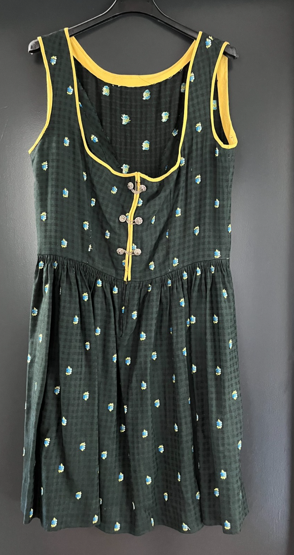 Damen Trachten Dirndl ärmellos grün, schwarz gemustert mit Stickerei ca. Gr. 40