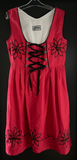 Damen Trachten Dirndl ärmellos Rot mit schwarzer Stickerei ca. Gr. 42 v. Lifos