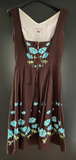 Damen Trachten Dirndl ärmellos braun, blau-grüne Stickerei ca. Gr. 34 v. Steindl