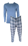 Herren Flanell-Pyjama Schlafanzug Lang Grau Blau Navy Gr. M