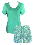 Damen Shorty-Pyjama Schlafanzug Kurz Grün Weiß Grau Rosa Gr. S M L XL