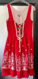 Damen Trachten Dirndl ärmellos Rot, weiße Stickerei ca. Gr. 36 v. Steindl