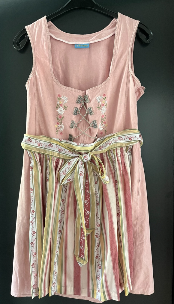 Damen Trachten Dirndl ärmellos Rosa mit mehrfarbiger Schürze ca. Gr. 44