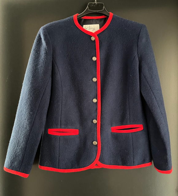 Damen Trachten Janker/Jacke blau rot ca. Gr. 36 v. Lanz