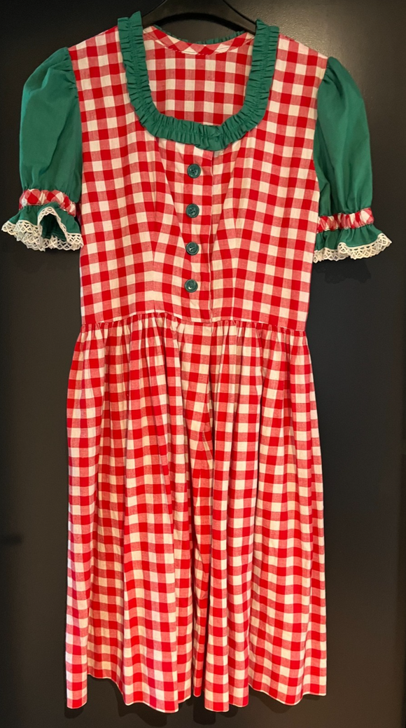 Damen Trachten Dirndl kurzarm Rot-Weiß kariert, Grün ca. Gr. 38