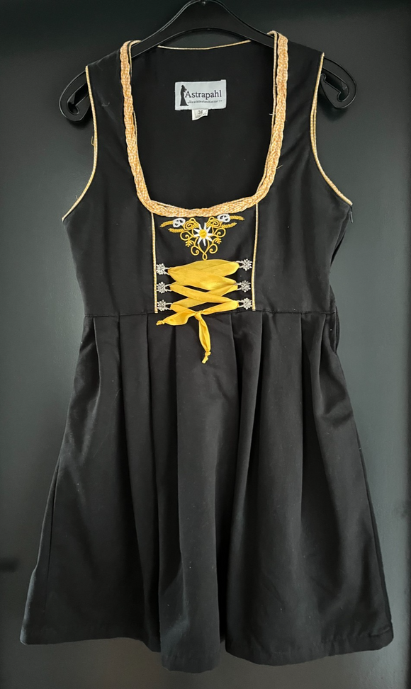 Damen Trachten Dirndl ärmellos Schwarz, gelb ca. Gr. 36 v. Astrapal