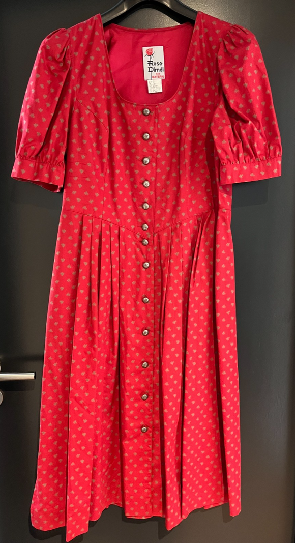 Damen Trachten Dirndl kurzarm Rot gemustert ca. Gr. 40 v. Rose-Dirndl