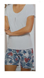 Damen Shorty Pyjama Navy, Weiß, Grau Gr. S