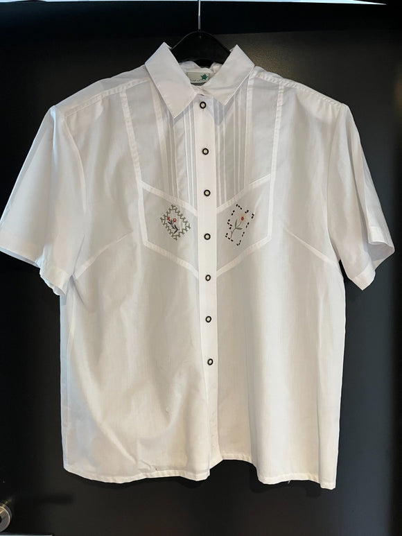 Herren Trachten Hemd kurzarm Weiß mit Stickerei ca. Gr. 44 v. Folk Line