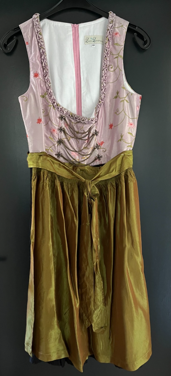 Damen Trachten Dirndl ärmellos Lila, Schwarz mit grüner Schürze ca. Gr. 44
