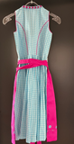 Damen Trachten Dirndl ärmellos blau-weiß rosa mit Schürze ca. Gr. 34 v. Distler