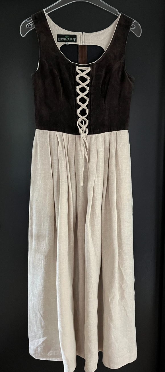 Damen Trachten Dirndl ärmellos Braun, Beige ca. Gr. 36 v. Berwin & Wolff