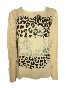 Capuccino Damen Shirt Langarm Leomuster Gelb Beige Rosa Gr. 34 38 42 48