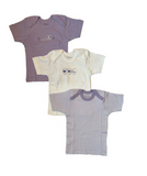 Baby Unterhemd 3er-Pack Lila/Weiß,Rosa/Weiß,Braun/Beige,Blau/Weiß Gr. 74/80