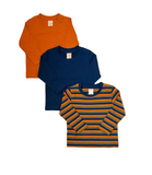 Jungen Langarmshirt 3er-Pack Navy/Weiß/Grau, Orange/Blau, Rot/Blau Gr. 74/80