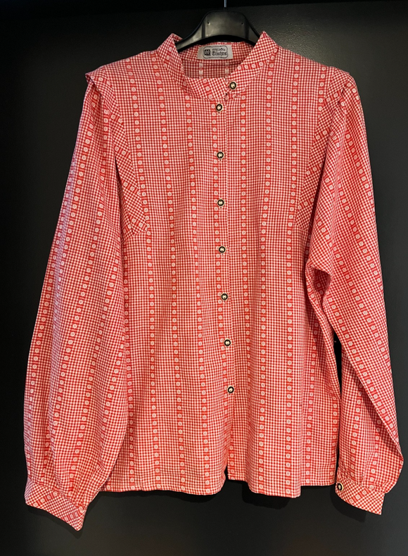 Damen Trachten Bluse/Hemd Rot-Weiß gemustert ca. Gr. 38v. gg Orig. Trachten