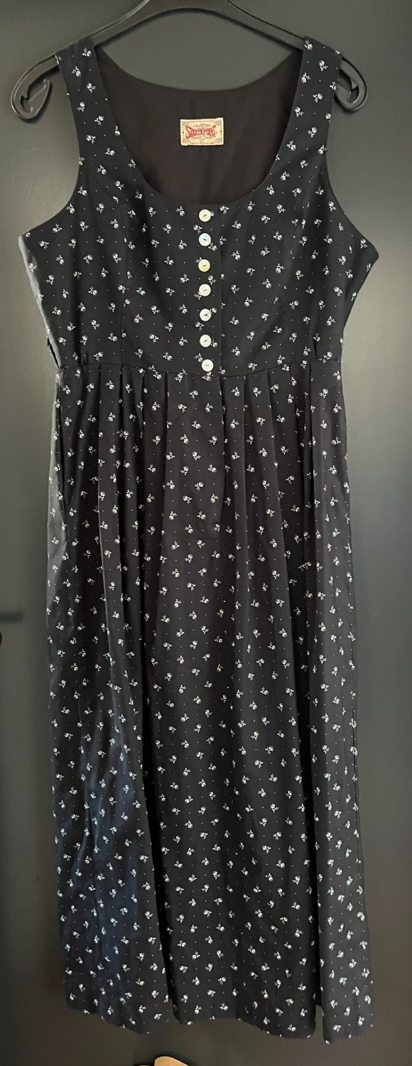 Damen Trachten Dirndl ärmellos Schwarz, Weiß gemustert Gr. 42 v. Stockerpoint