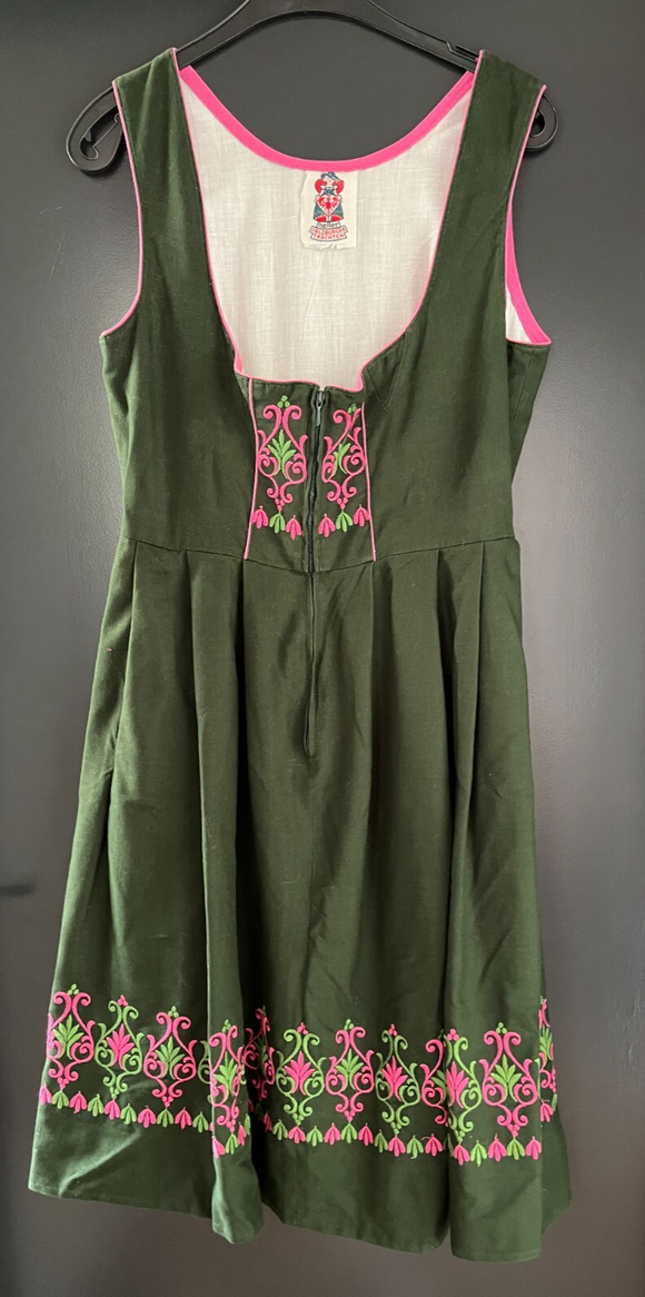 Damen Trachten Dirndl ärmellos Grün mit rosa Stickerei Gr. 38 v. Heller Trachten