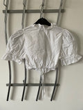 Damen Trachten Dirndlbluse Weiß Kurzarm Volant Gr. L