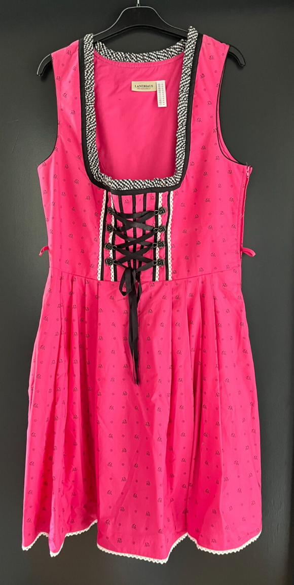 Damen Trachten Dirndl ärmellos rosa schwarz gemustert ca. Gr. 40 v. C&A
