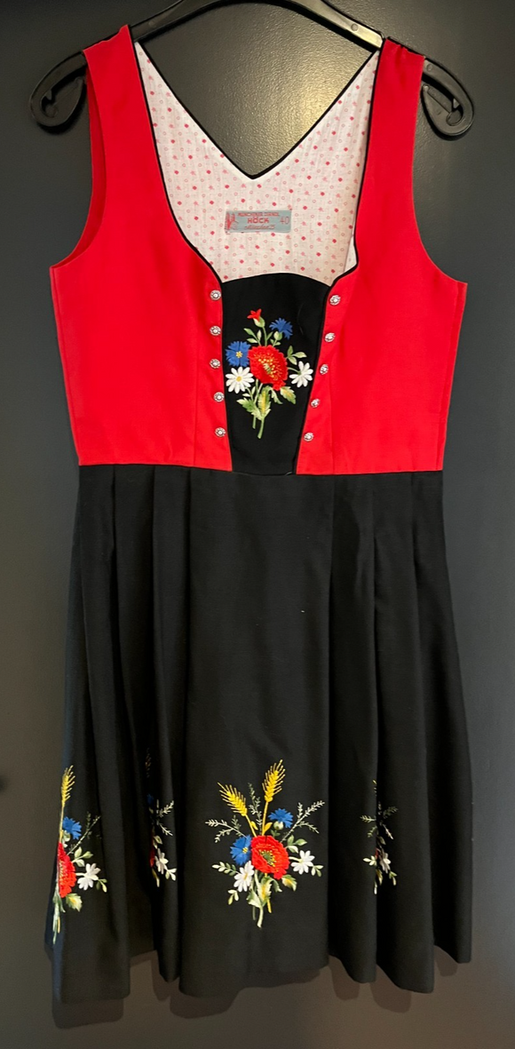 Damen Trachten Dirndl ärmellos Rot, Schwarz mit Strickerei ca. Gr. 40 v. Höck