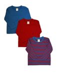 Jungen Langarmshirt 3er-Pack Navy/Weiß/Grau, Orange/Blau, Rot/Blau Gr. 74/80