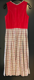 Damen Trachten Dirndl ärmellos Rot, Beige, Blau gemustert ca. Gr. 40