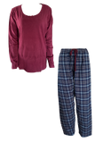 Damen Flanell-Schlafanzug 2-Teilig Langarm Weinrot Hellblau Rosa Grau Gr. M L XL