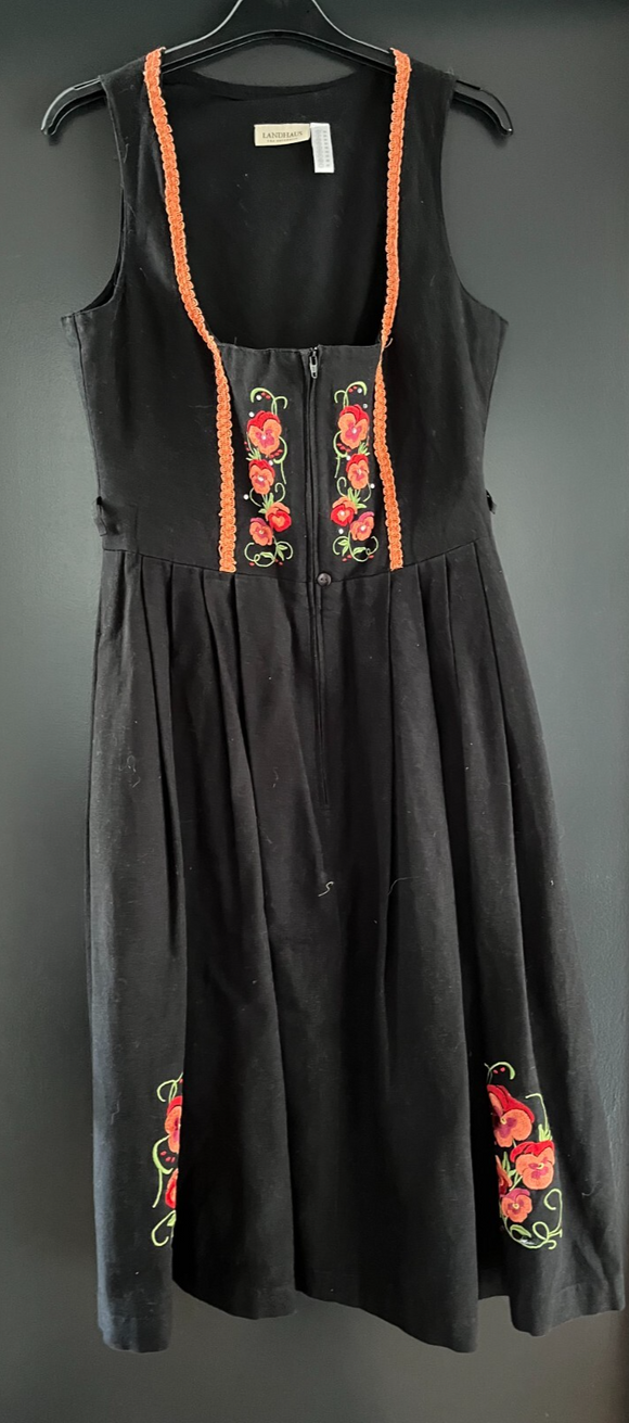 Damen Trachten Dirndl ärmellos Schwarz Orange Stickerei ca. Gr. 36 v. C&A