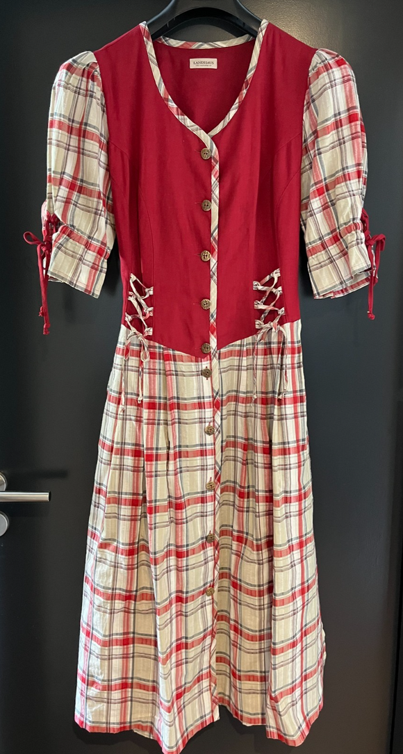 Damen Trachten Dirndl kurzarm Rot, Weiß gemustert Gr. 42 v. C&A