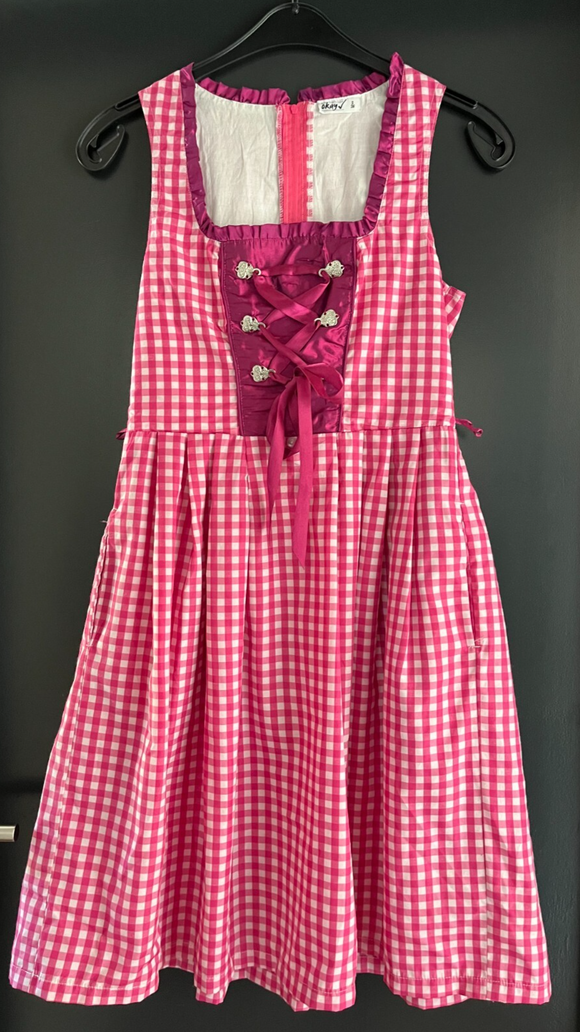 Damen Trachten Dirndl ärmellos rosa weiß kariert ca. Gr. 36 v. okay