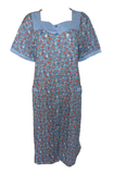 Damen Kittel Schürze Hauskleid Kurzarm Blau Hellblau Gr. M L XL 2XL 3XL