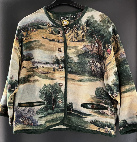 Damen Trachten Janker/Jacke grün/Mehrfarbig gemustert ca. Gr. 44 v. Hammerschmid