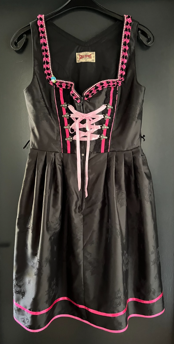 Damen Trachten Dirndl ärmellos Schwarz, Rosa ca. Gr. 42 v. Stockerpoint