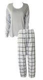Damen Schlafanzug 2-Teilig Lang Baumwolle Kariert Gr. S M L XL