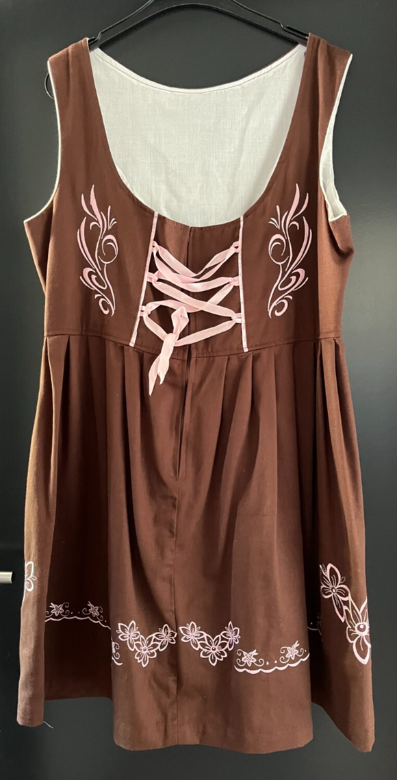 Damen Trachten Dirndl ärmellos braun rosa Stickerei ca. Gr. 48