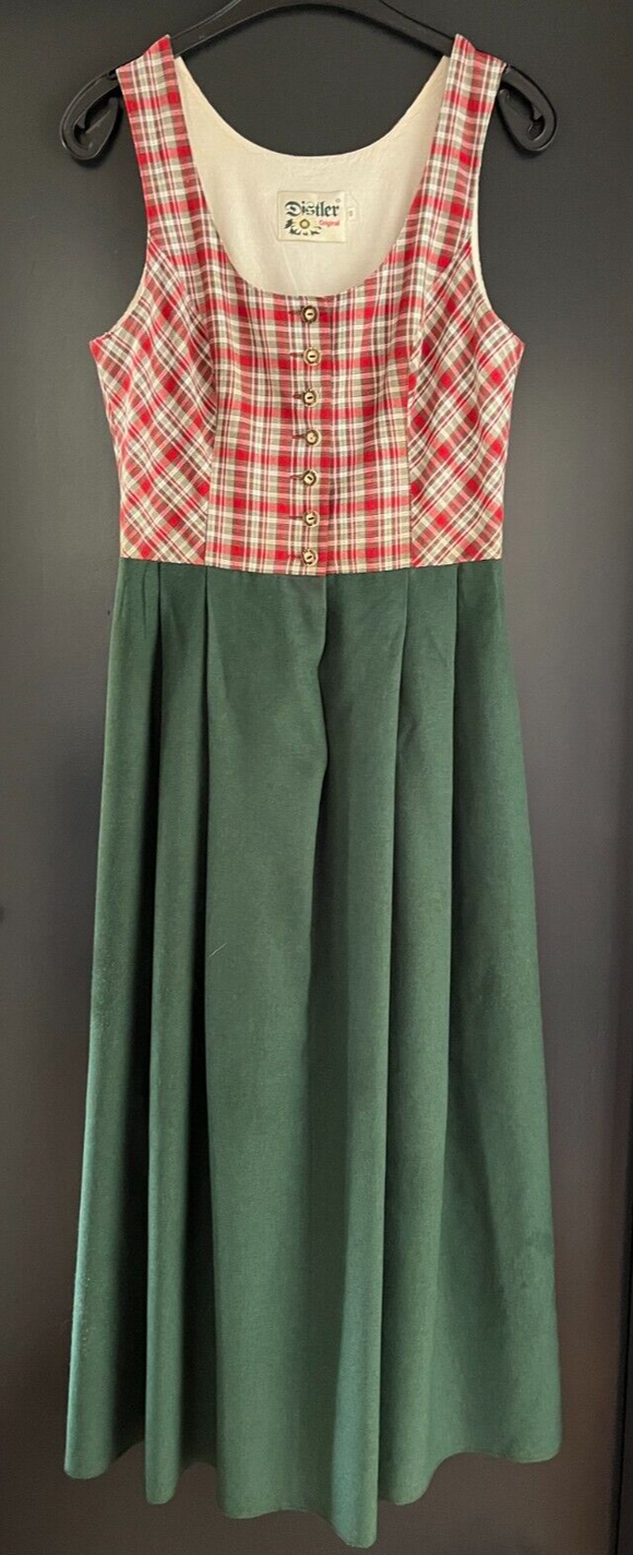 Damen Trachten Dirndl ärmellos rot grün gemustert ca. Gr. 40 v. Distler