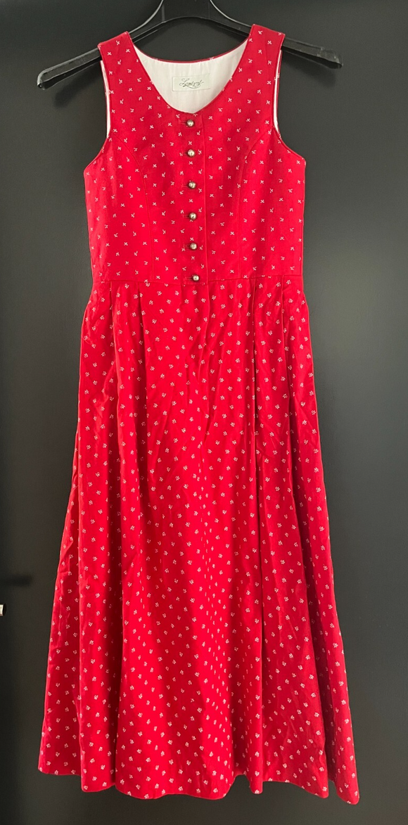 Kinder Trachten Dirndl ärmellos rot weiß gemustert ca. Gr. 152 v. Landgraf