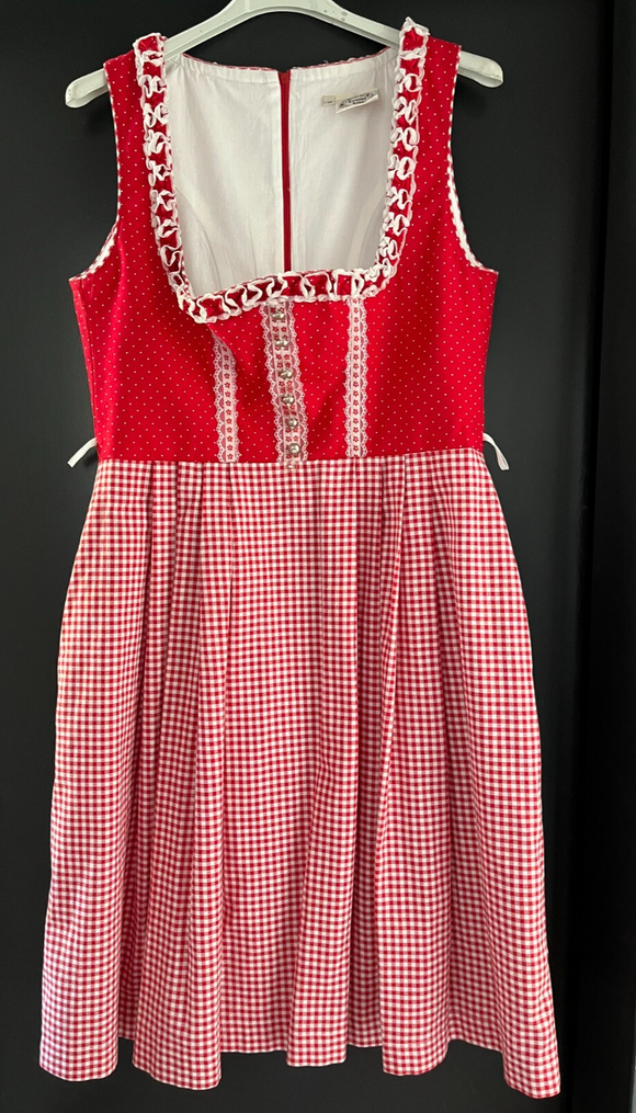 Damen Trachten Dirndl ärmellos rot weiß gemustert Gr. 42 v. Country Lady