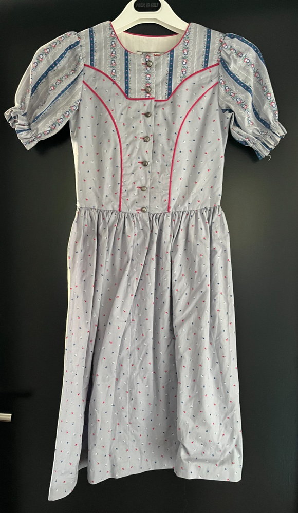 Kinder Trachten Dirndl kurzarm Blau gemustert Gr. 152 v. Adler