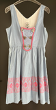 Damen Trachten Dirndl ärmellos hellblau, rosa Stickerei ca. Gr. 40 v. Steindl