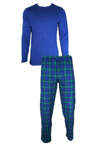 Herren Flanell-Pyjama 2-Teilig Langarm Royal Grau Navy Braun Gr. M L XL 2XL